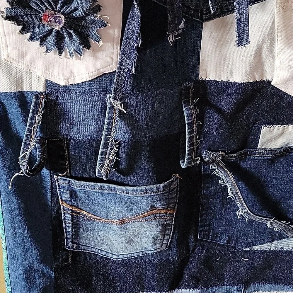 Upcycled Molly Made It Organizer Hand Crafted made from blue & white denim jeans - Picture 9 of 16